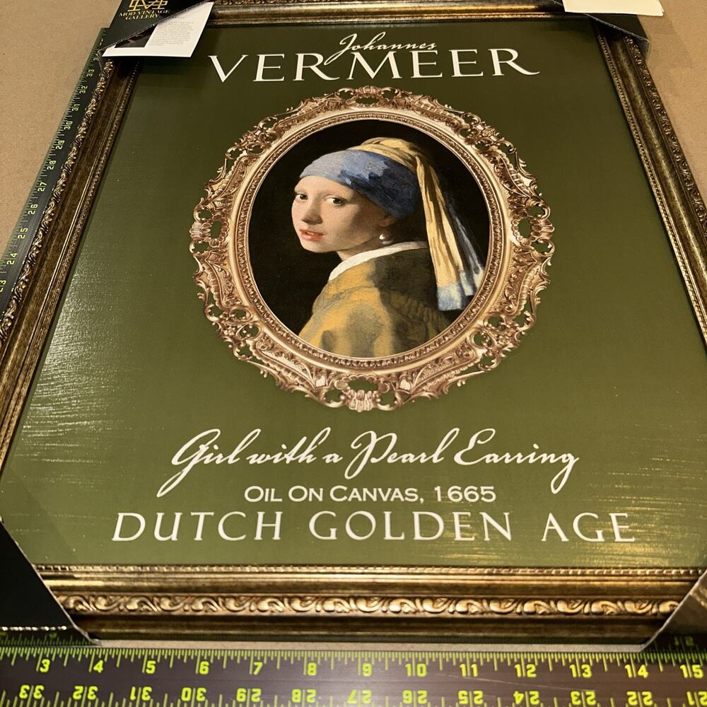 New Vintage Vermeer Theme Framed Artwork 18”x22” Girl With Pearl Earring